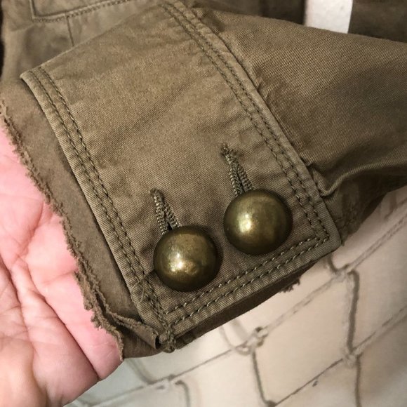 Ann Taylor LOFT Dark Khaki Double-Breasted Peplum Jacket with Raw Trim 2P - Picture 5 of 10